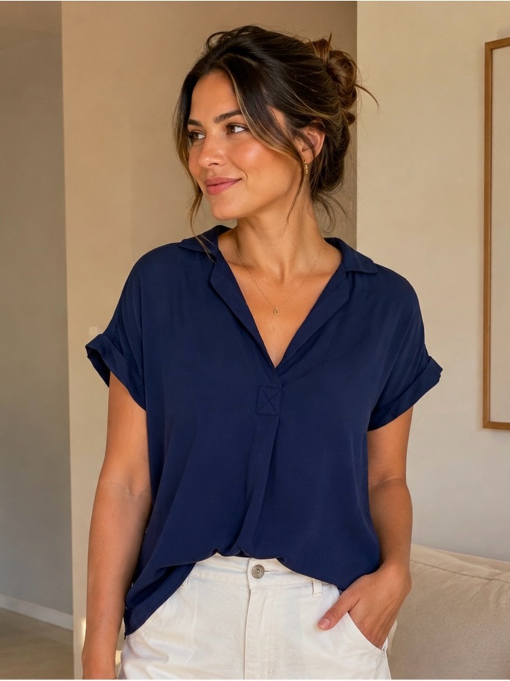 GAP Navy V-Neck Short Sleeve Blouse